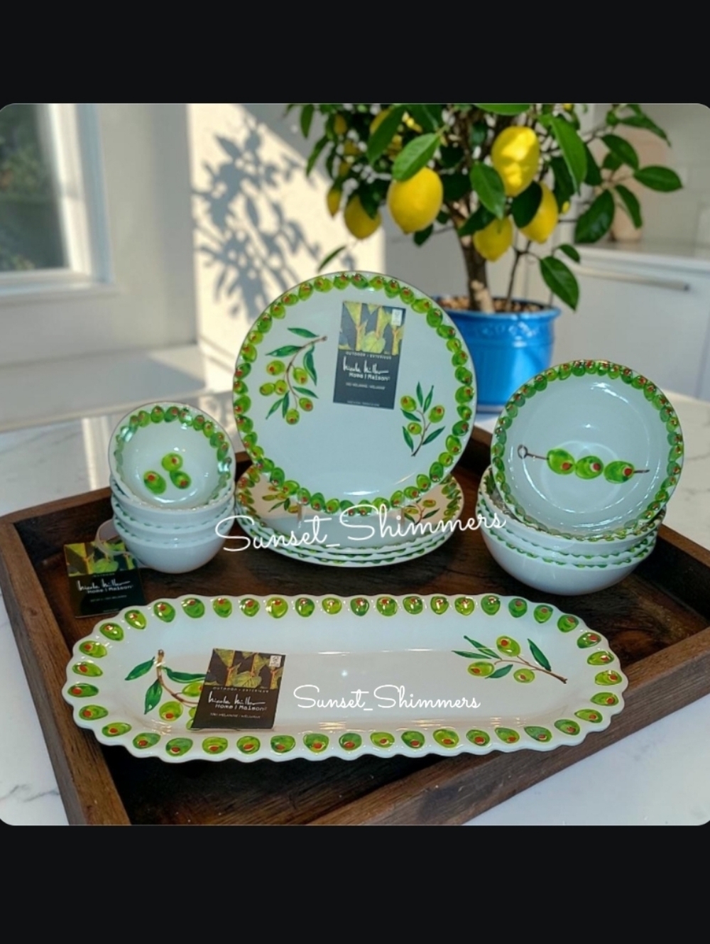 13pc Nicole Miller Tuscan Olive Melamine Appetizer Plates Bowls Serving Platter